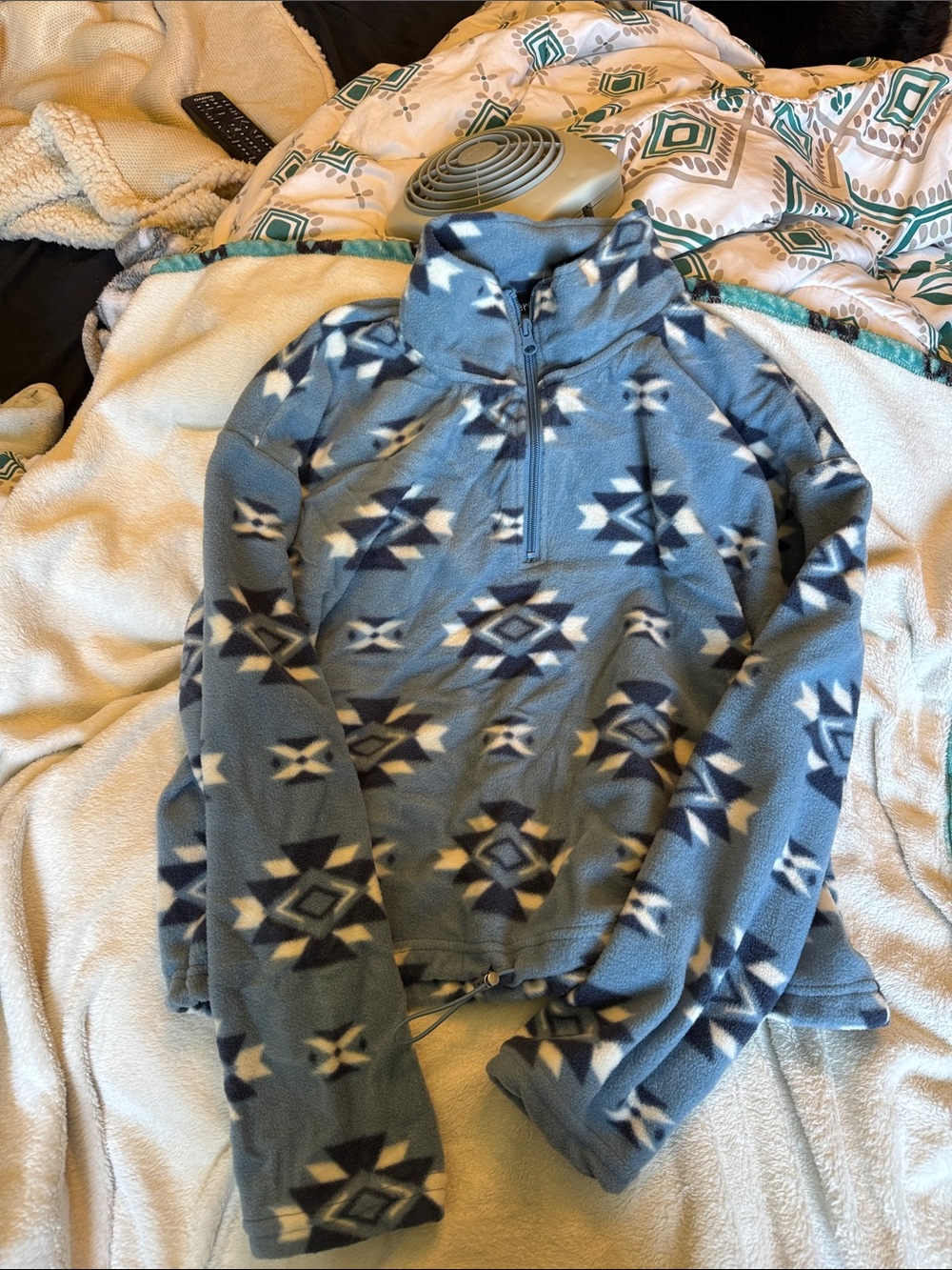 Women’s Blue Patterned Half-Zip Fleece Pullover